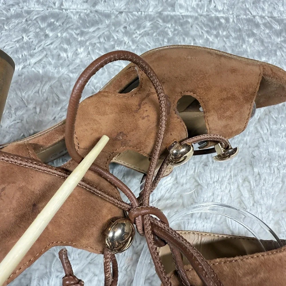 Rebecca Minkoff Shoes Womens Size 6M Brown Suede Lace Up Heels Gold Studs Block